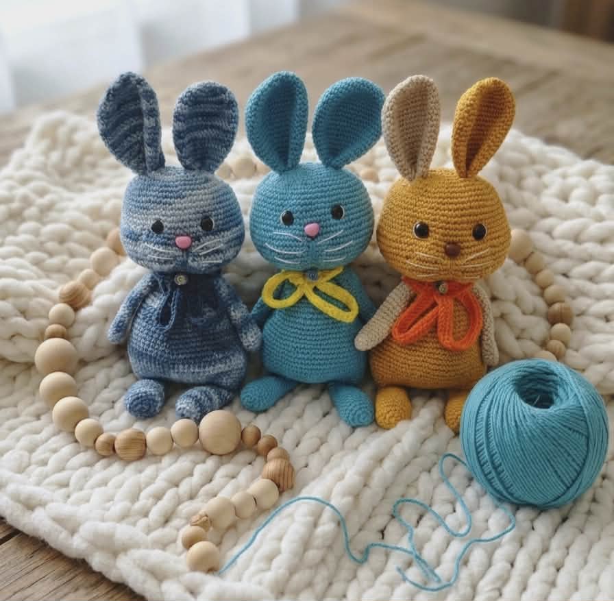 Kézzel horgolt amigurumi nyuszik különböző színekben